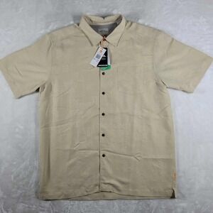 Quiksilver Waterman Shirt Men's Large Beige Short Sleeve Button Up Geometric NWT